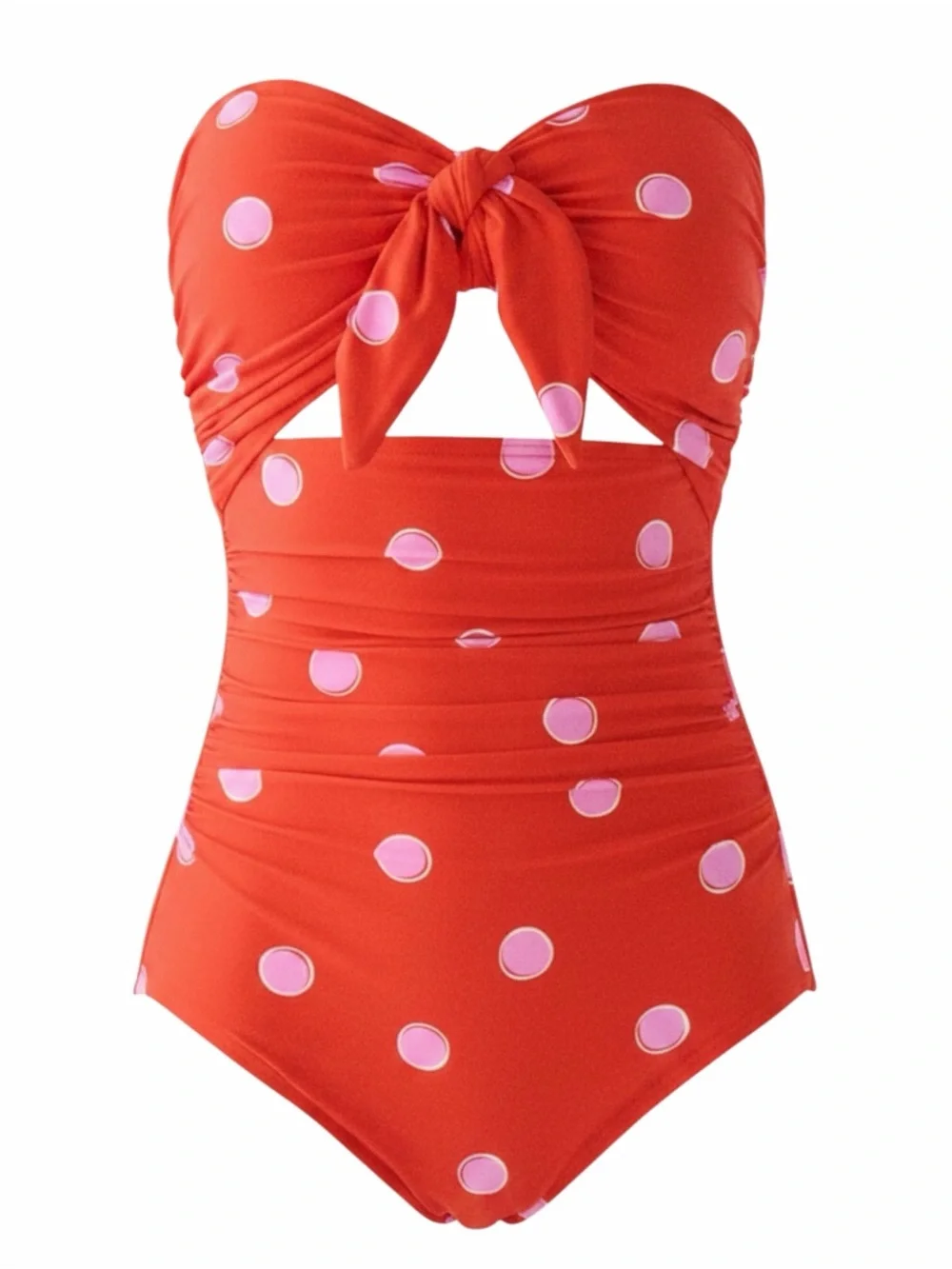 Kate Spade Women’s Bandeau Cut-Out Strapless Red Pink Polka Dot 1 Piece Swimsuit